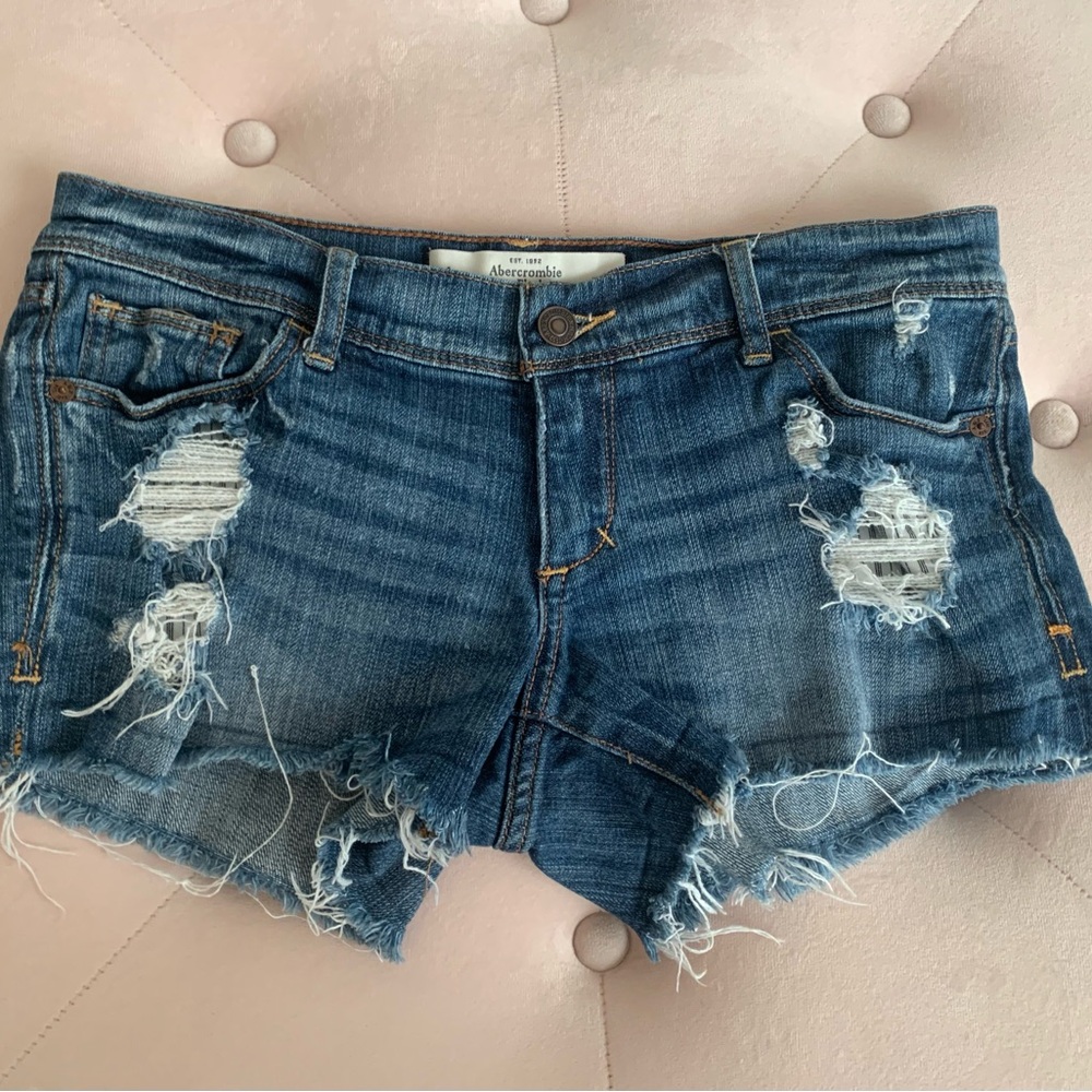 Abercrombie & Fitch Blue Jean Shorts Distressed Frayed Hem